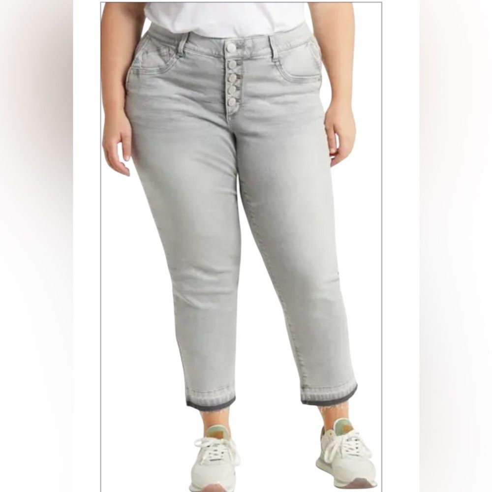 Democracy 'Ab'Solution Women’s Button Fly, High Waist Jeans. Ankle Gray Size 24W